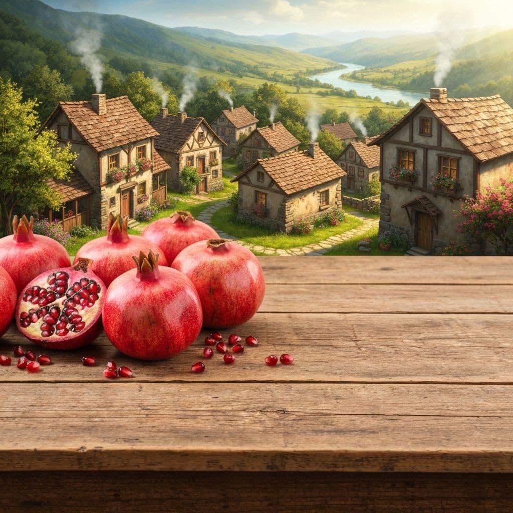 Taze narlar ve köy manzarası